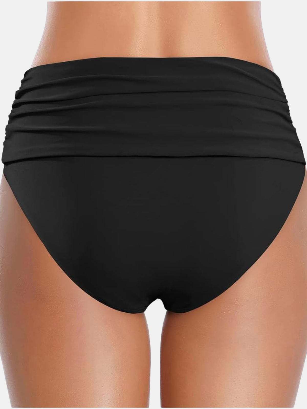 Black Ruched High-Waisted Full Coverage Bikini Bottom