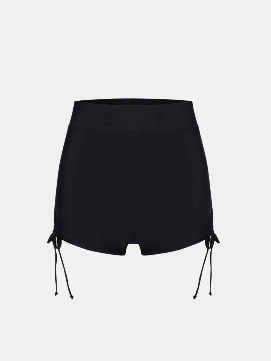 Black High-Waisted Full Coverage Swim Shorts with Drawstring