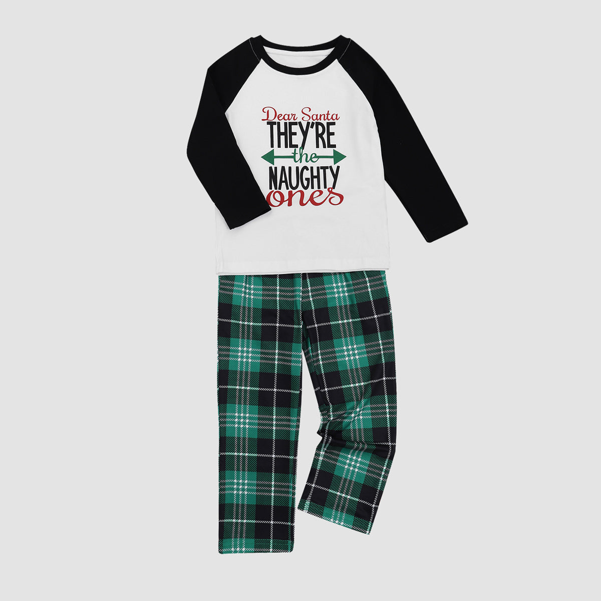 LETTERLOOKS Matching Family Christmas Pajamas Sets Dear Santa They're The Naughty Ones Letter Print Contrast Top and Buffalo Plaid Drawstring Pants
