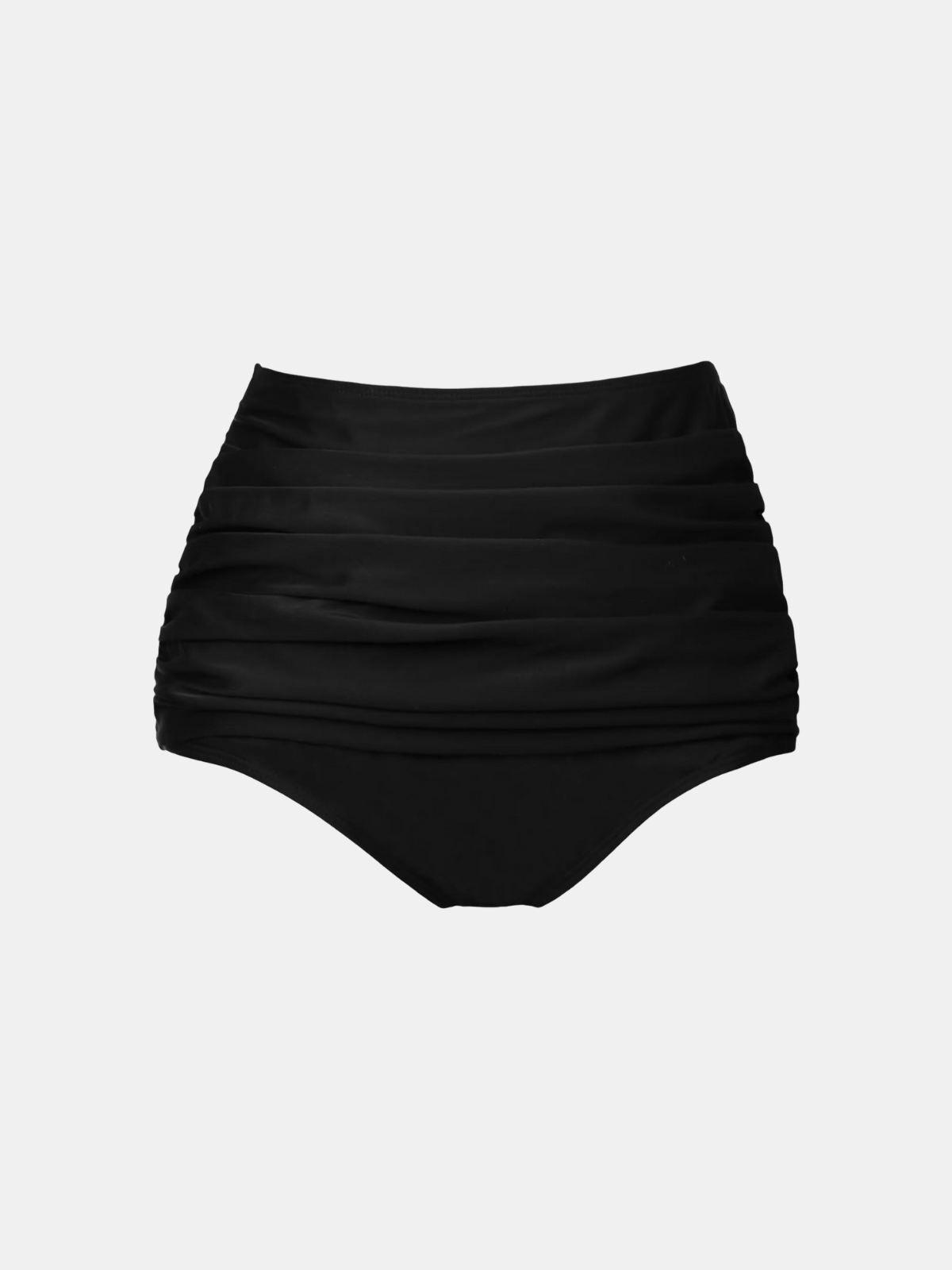 Black Ruched High-Waisted Full Coverage Bikini Bottom