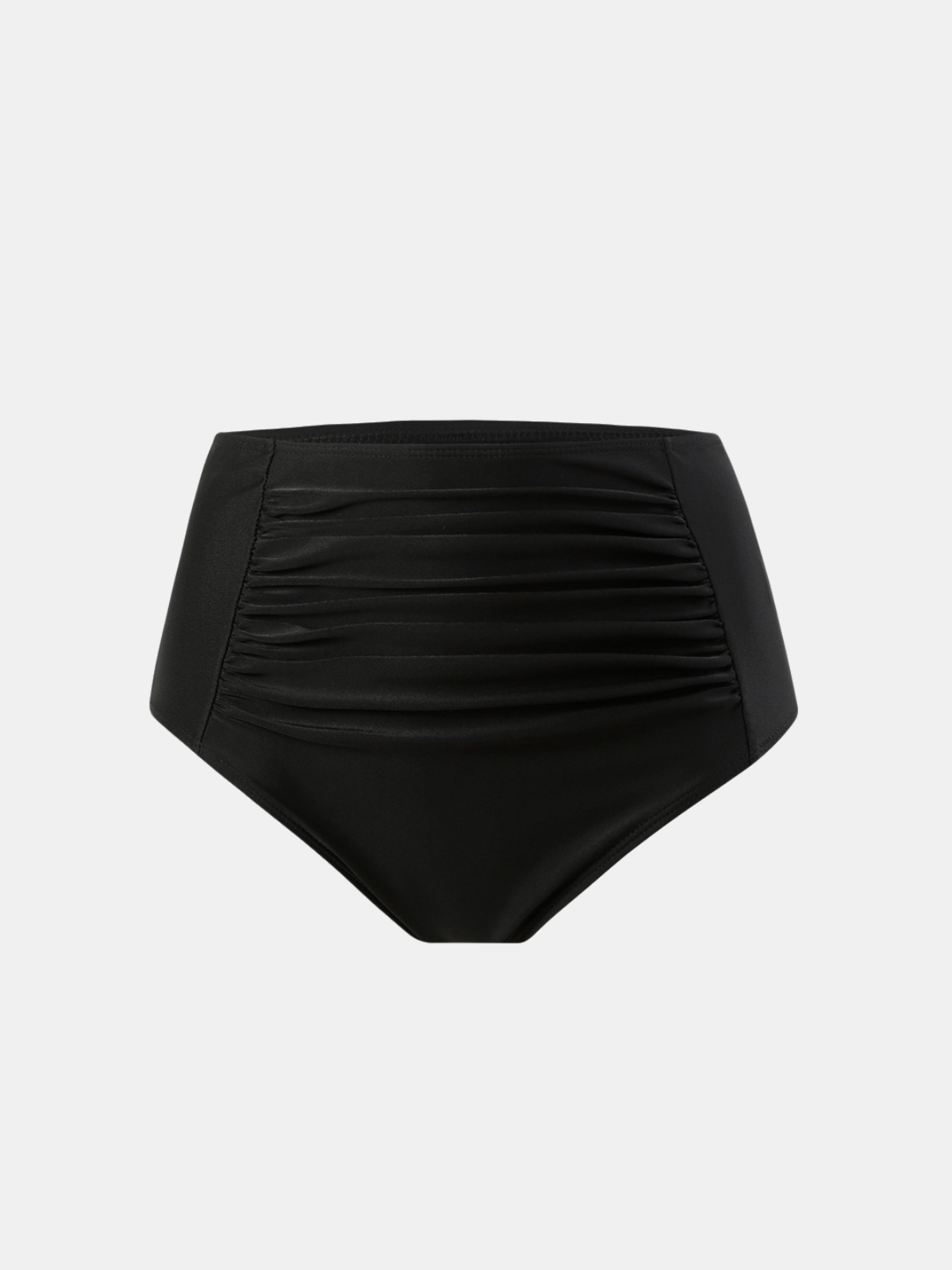 Black Ruched High-Waisted Tummy Control Bikini Bottom