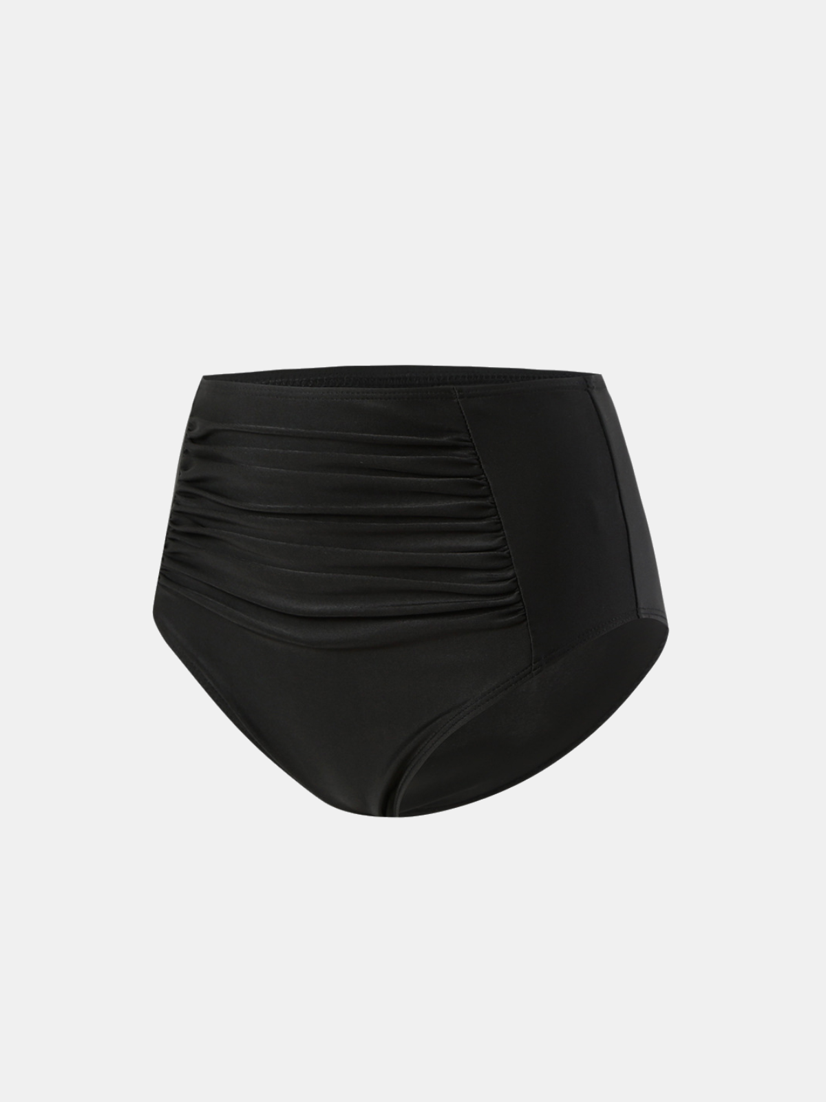 Black Ruched High-Waisted Tummy Control Bikini Bottom
