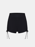 Black High-Waisted Full Coverage Swim Shorts with Drawstring