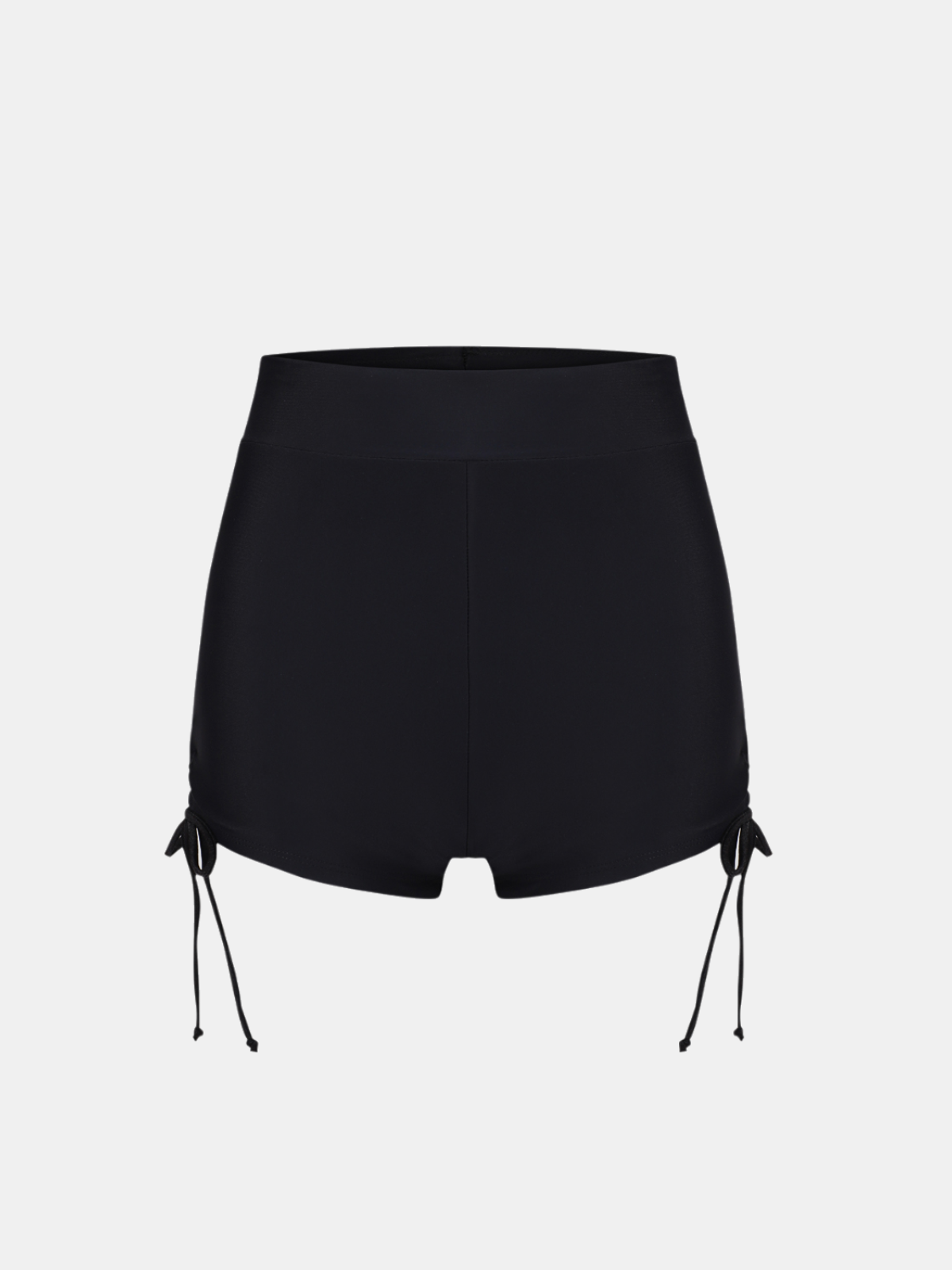 Black High-Waisted Full Coverage Swim Shorts with Drawstring