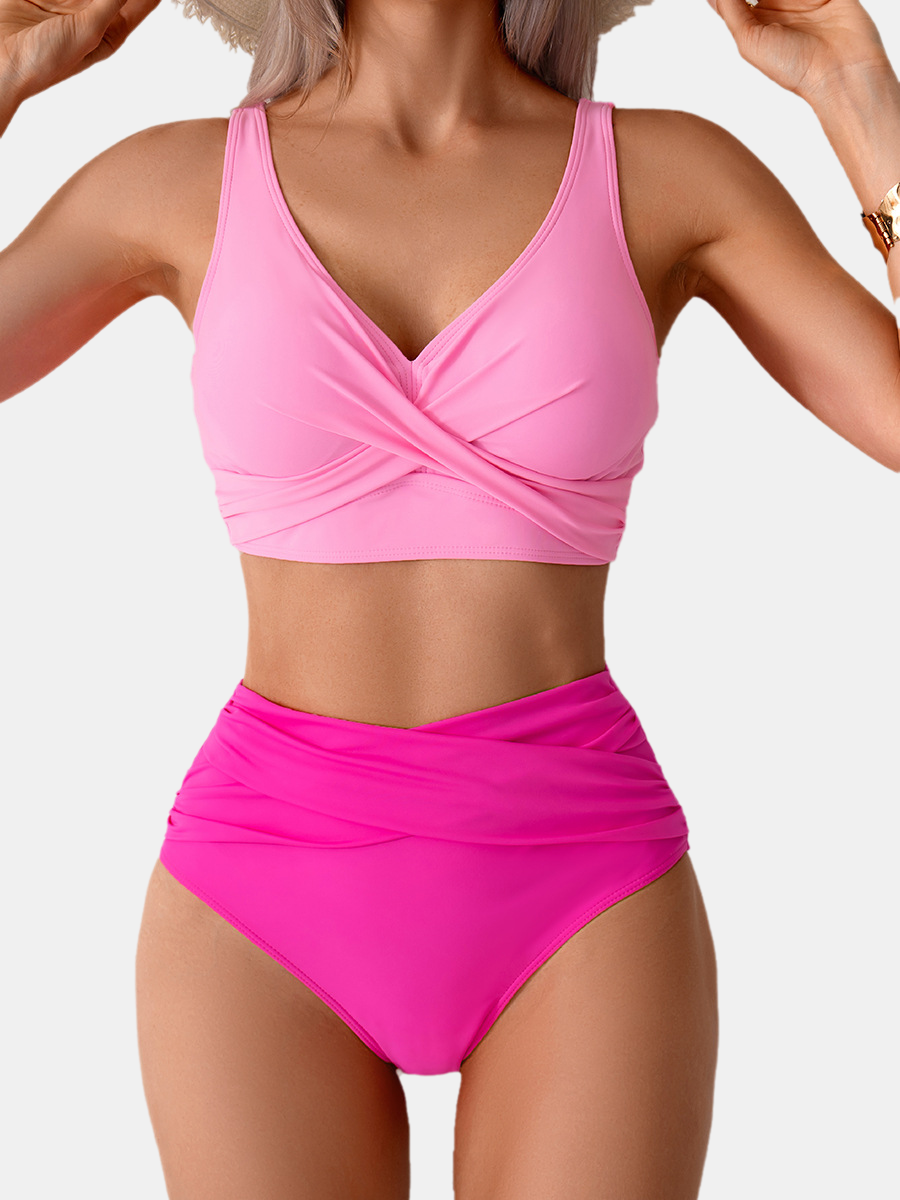 Criss-Cross Tummy Control High Waisted Bikini Set