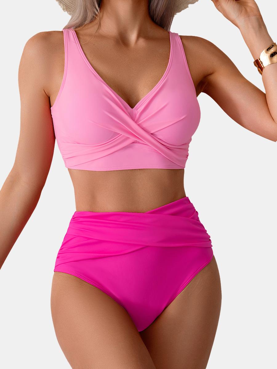 Criss-Cross Tummy Control High Waisted Bikini Set