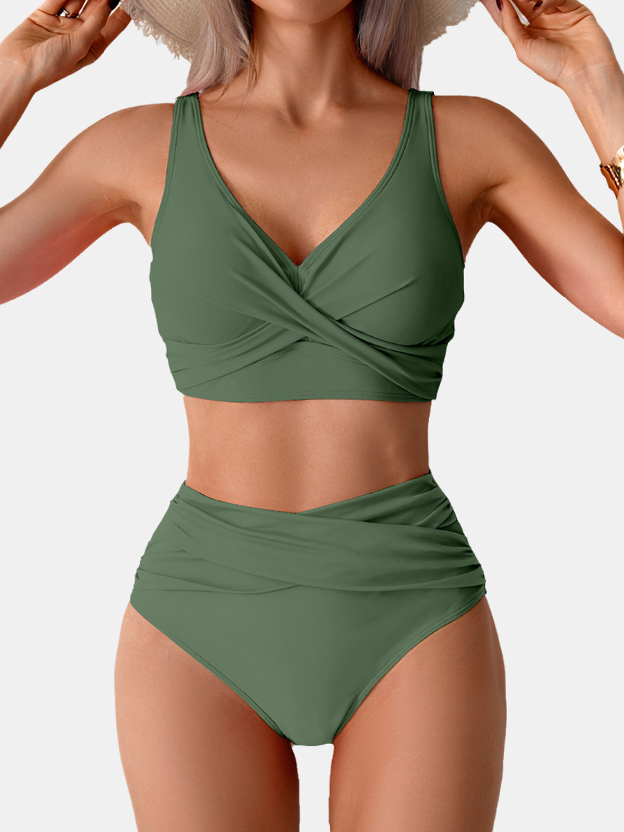 Criss-Cross Tummy Control High Waisted Bikini Set