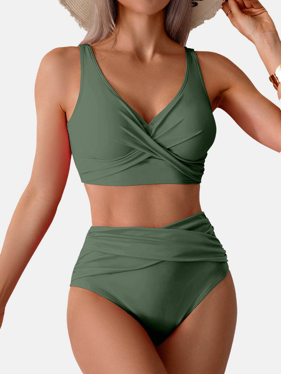Criss-Cross Tummy Control High Waisted Bikini Set