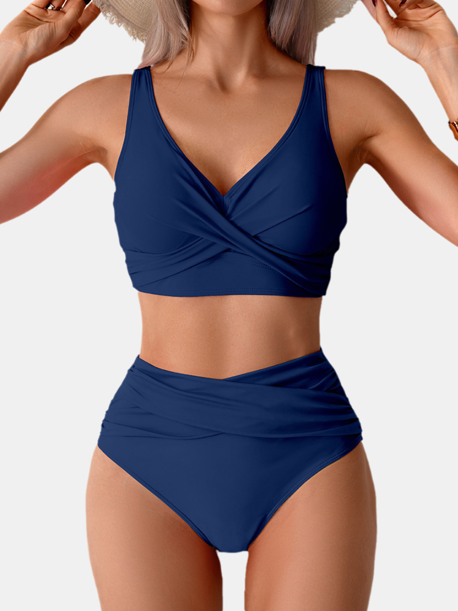 Criss-Cross Tummy Control High Waisted Bikini Set