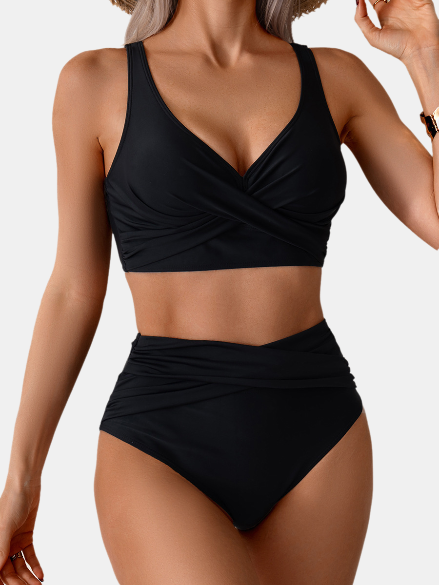 Criss-Cross Tummy Control High Waisted Bikini Set