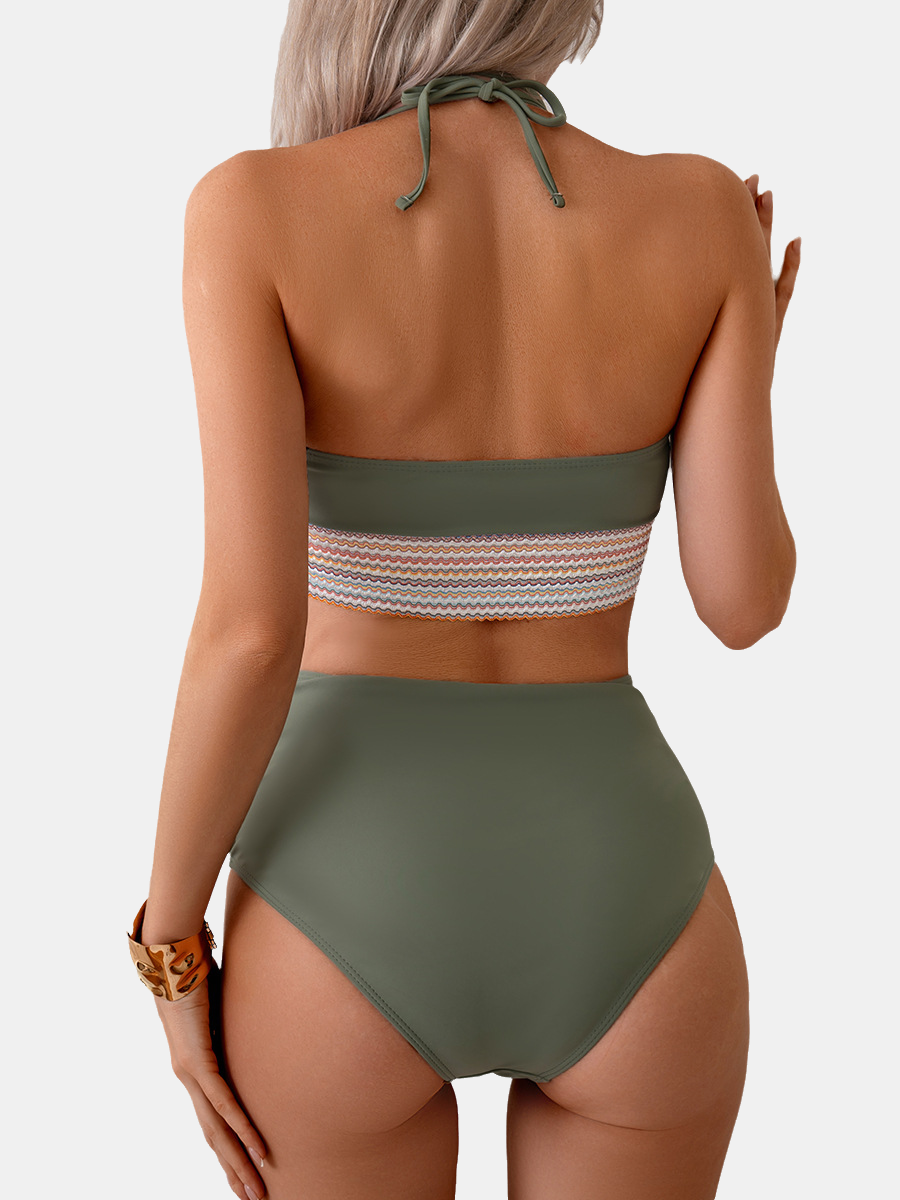 Halter V-Neck Ruched High Waist Bikini Set