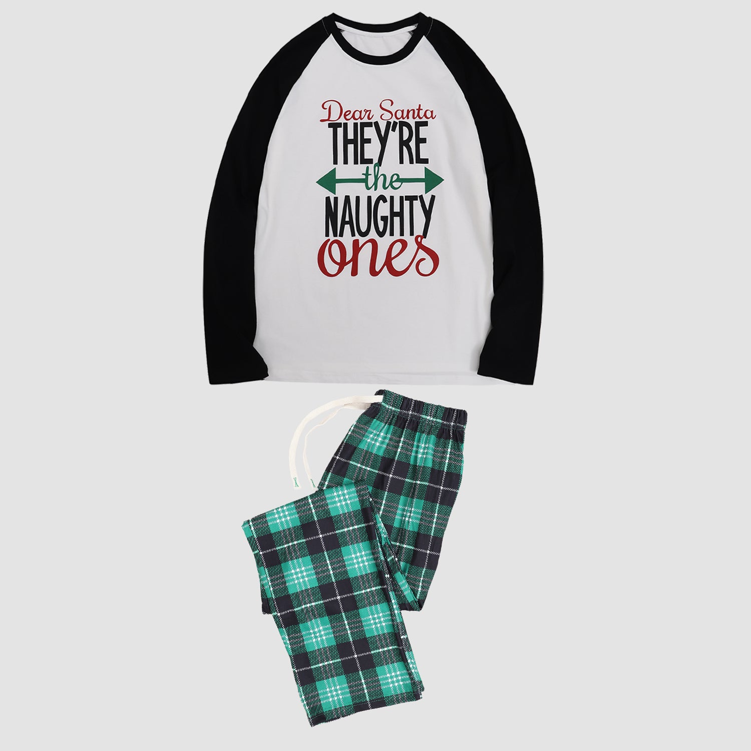 LETTERLOOKS Matching Family Christmas Pajamas Sets Dear Santa They're The Naughty Ones Letter Print Contrast Top and Buffalo Plaid Drawstring Pants