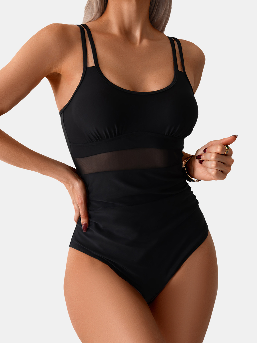 Mesh Ruched Tummy Control One-Piece Swimsuit