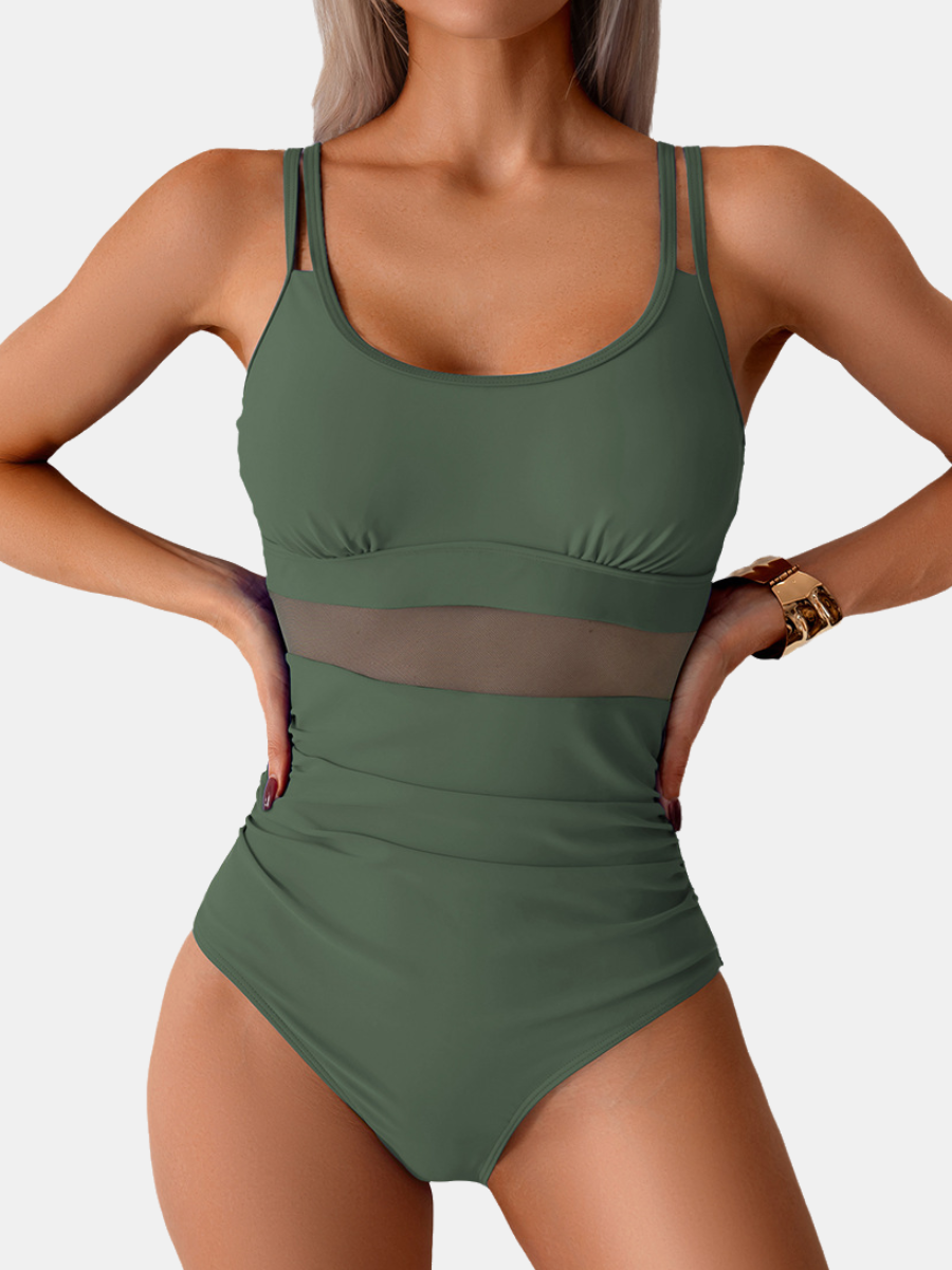 Mesh Ruched Tummy Control One-Piece Swimsuit