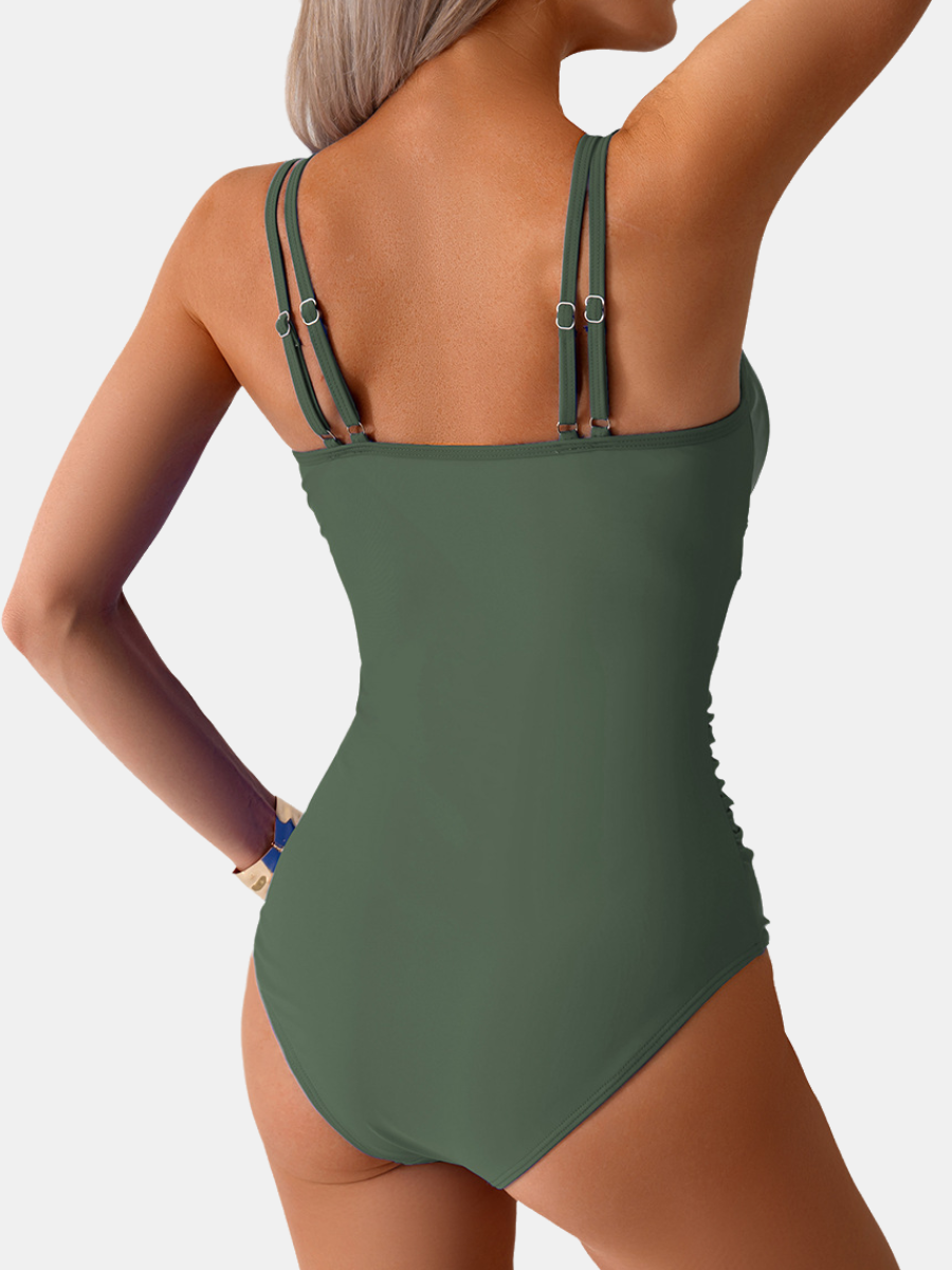 Mesh Ruched Tummy Control One-Piece Swimsuit
