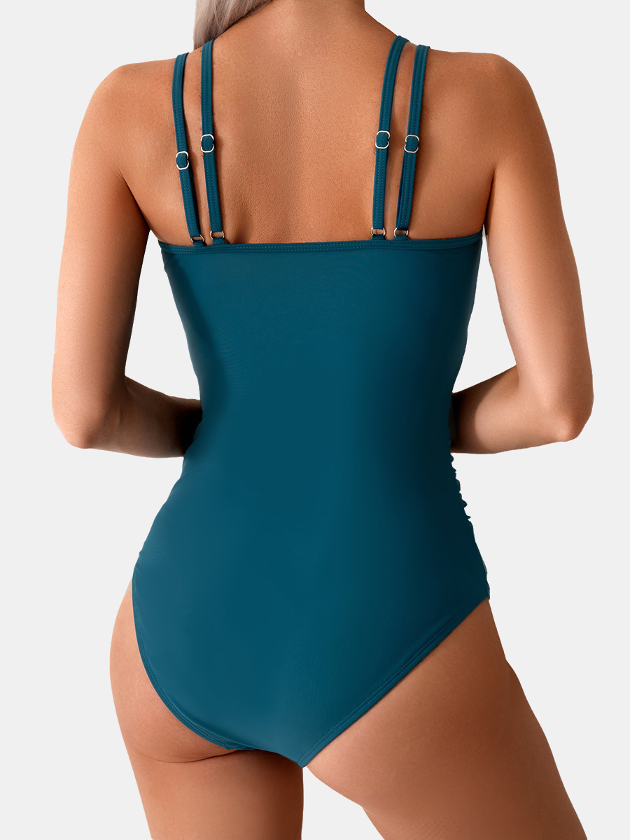 Mesh Ruched Tummy Control One-Piece Swimsuit
