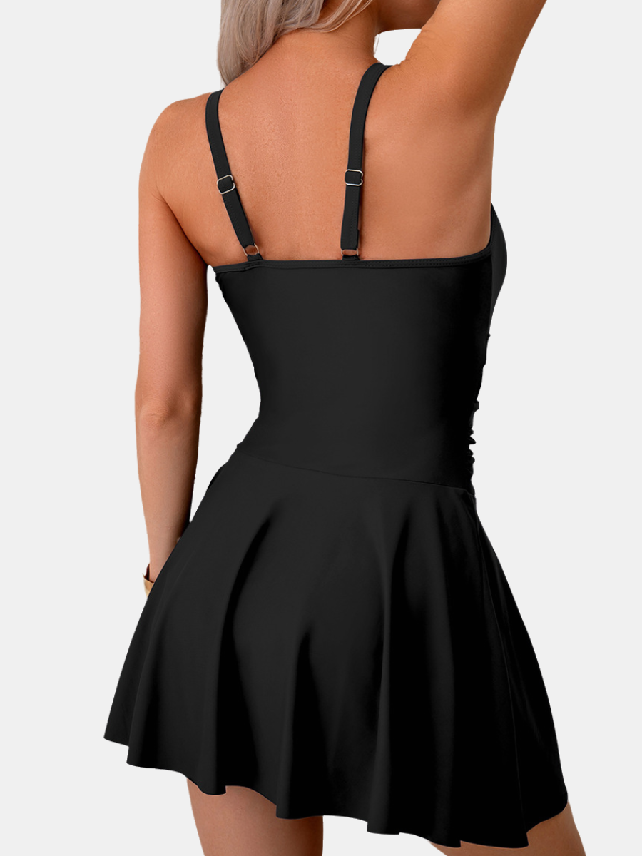 Mesh Tummy Control Ruched Tie Knot Swim Dress