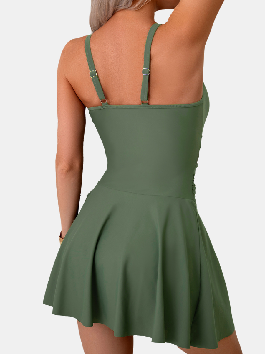 Mesh Tummy Control Ruched Tie Knot Swim Dress