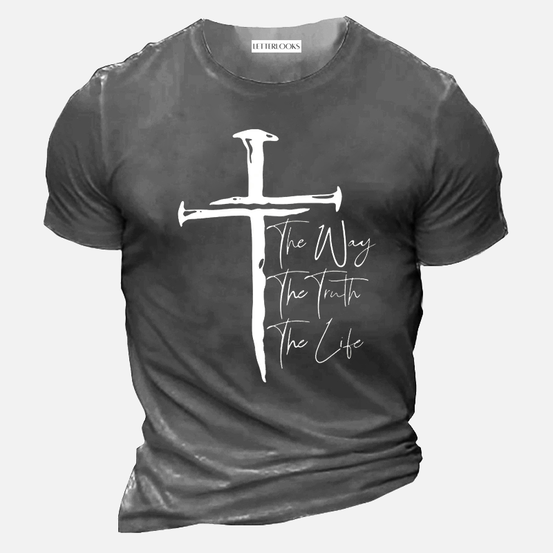 The Way The Truth The Life Cross Print Men's Casual T-Shirt