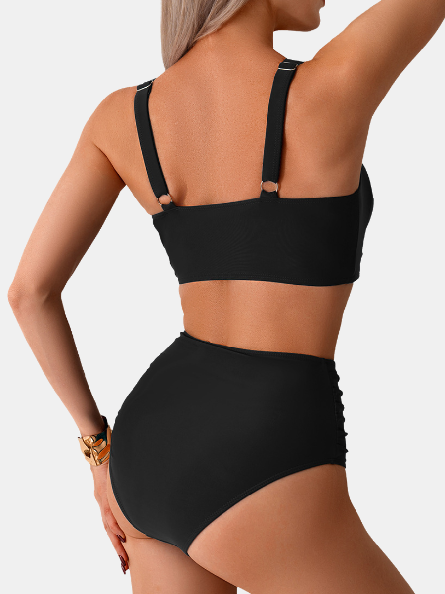 V Neck Criss-Cross Ruched Tummy Control Bikini Set