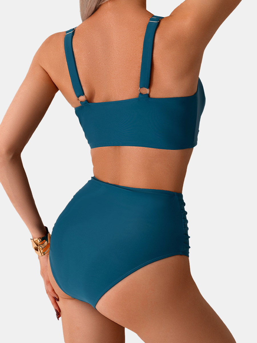 V Neck Criss-Cross Ruched Tummy Control Bikini Set